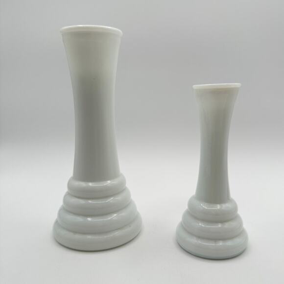 Two Milk Glass Bud Vases | Randall Art Deco Beehive Vintage Wedding Xmas Decor - Picture 5 of 13